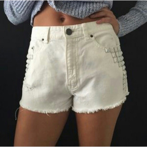 BDG High Rise White Distressed Denim Jean Shorts - Picture 1 of 7